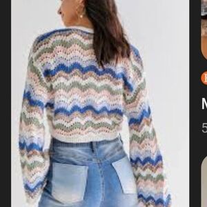 Multicolor Chevron Knit Sweater -Francesca Crop Bell Sleev